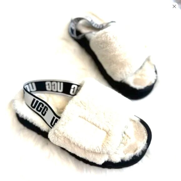 UGG disco white fur platform slide slipper sandals - Picture 1 of 8